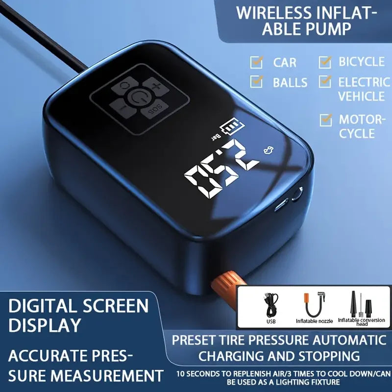 Wireless Car Air Compressor β Portable Tire Inflator with Digital Display & LED Light