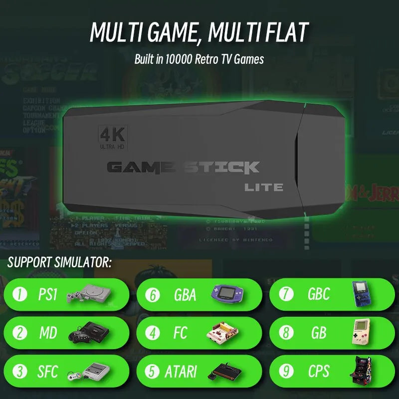 M8 Video Game Stick Lite โ 3,500+ Classic Games, 4K HD Output & Dual Wireless Controllers