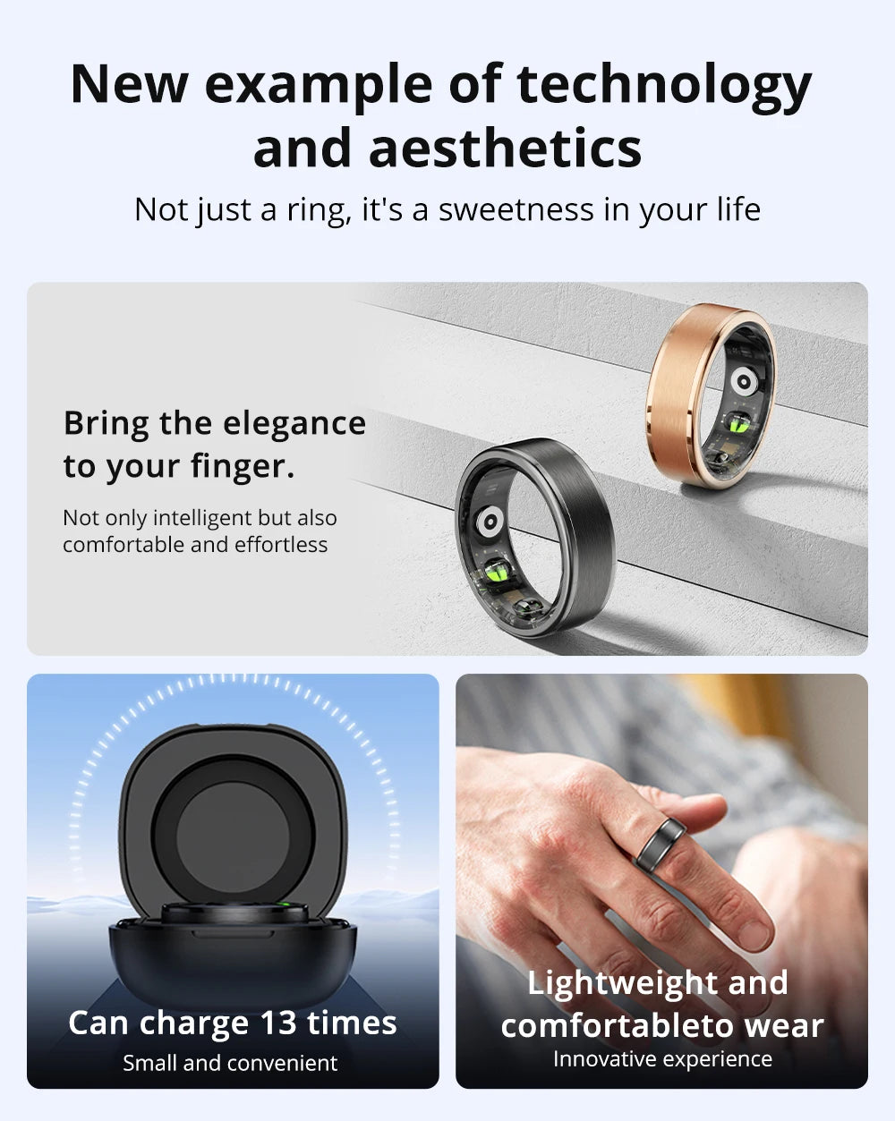 COLMI Smart Ring Health Tracker – Heart Rate, Sleep, Activity & Stress Monitor with App