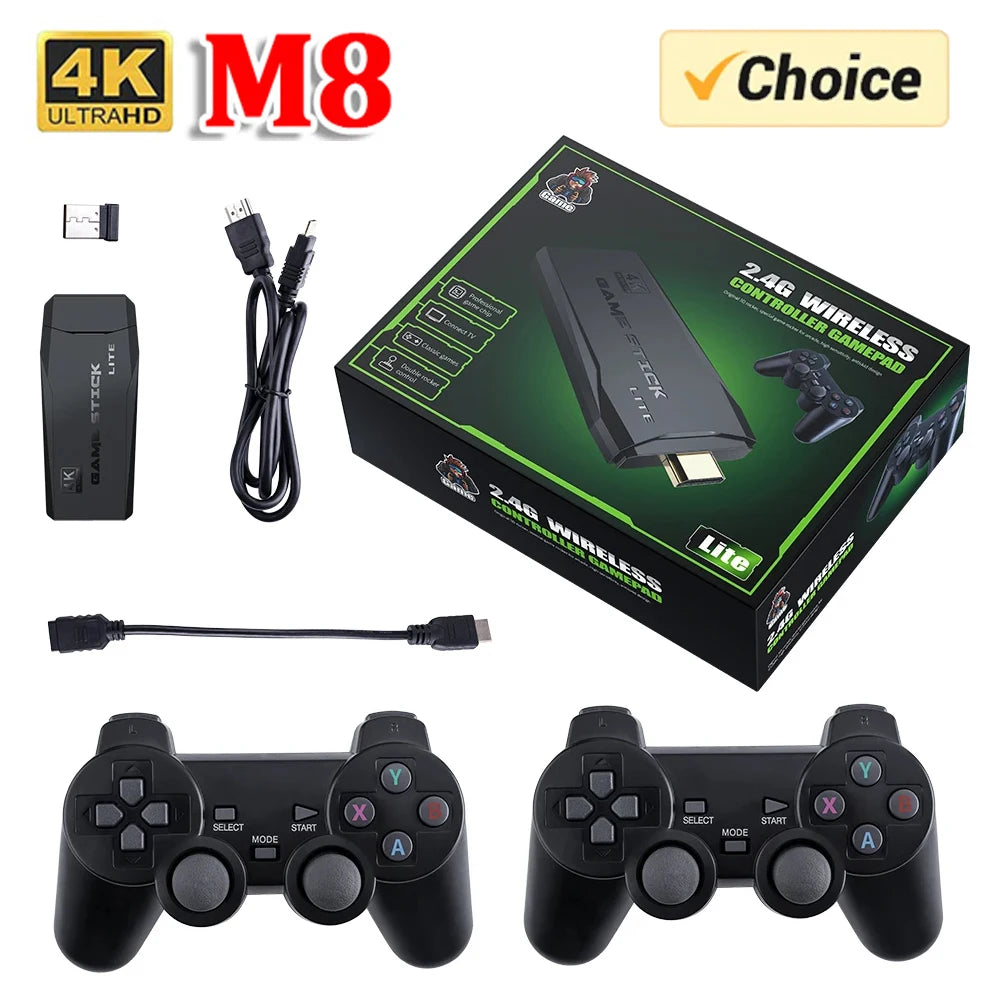 M8 Video Game Stick Lite โ 3,500+ Classic Games, 4K HD Output & Dual Wireless Controllers
