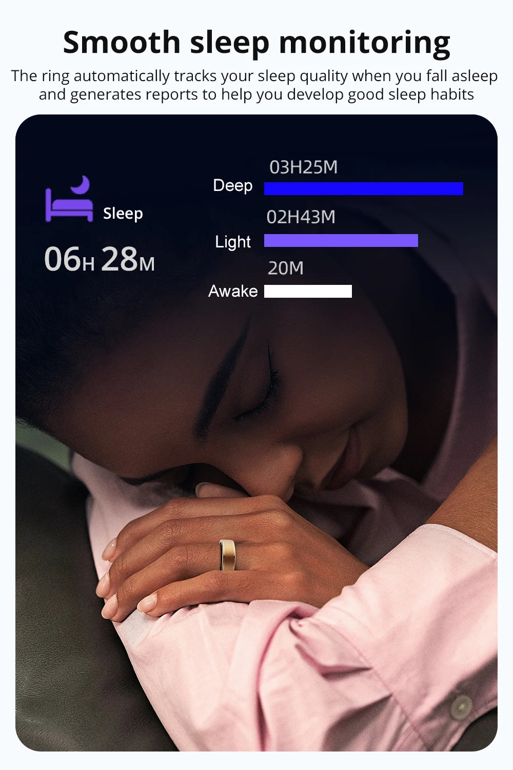 COLMI Smart Ring Health Tracker – Heart Rate, Sleep, Activity & Stress Monitor with App