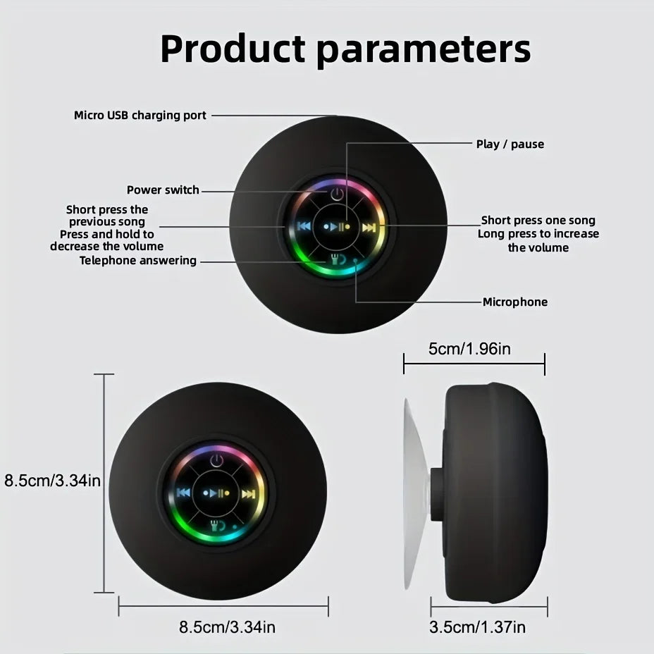 IPX4 Waterproof Bluetooth Speaker β Wireless with Suction Cup, LED Lights & Hi-Fi Sound