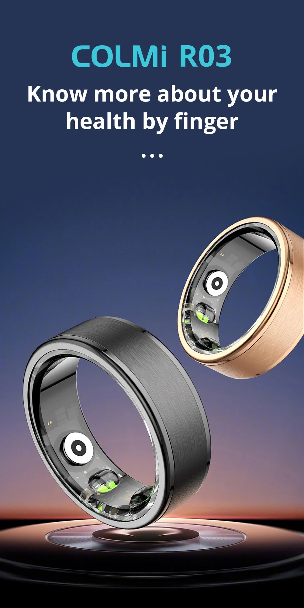 COLMI Smart Ring Health Tracker – Heart Rate, Sleep, Activity & Stress Monitor with App