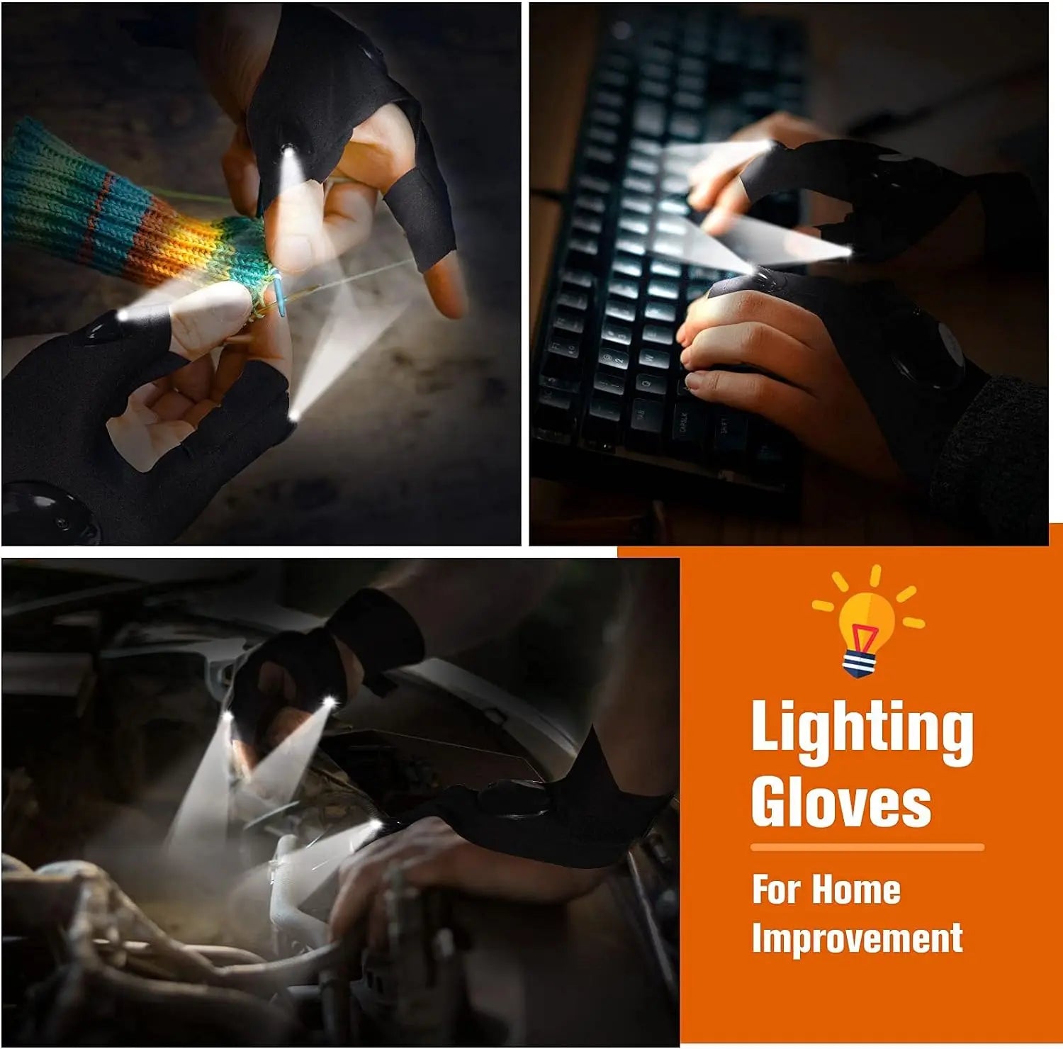 LED Flashlight Glove β Waterproof Half-Finger Light for Night Fishing, Camping & Repairs