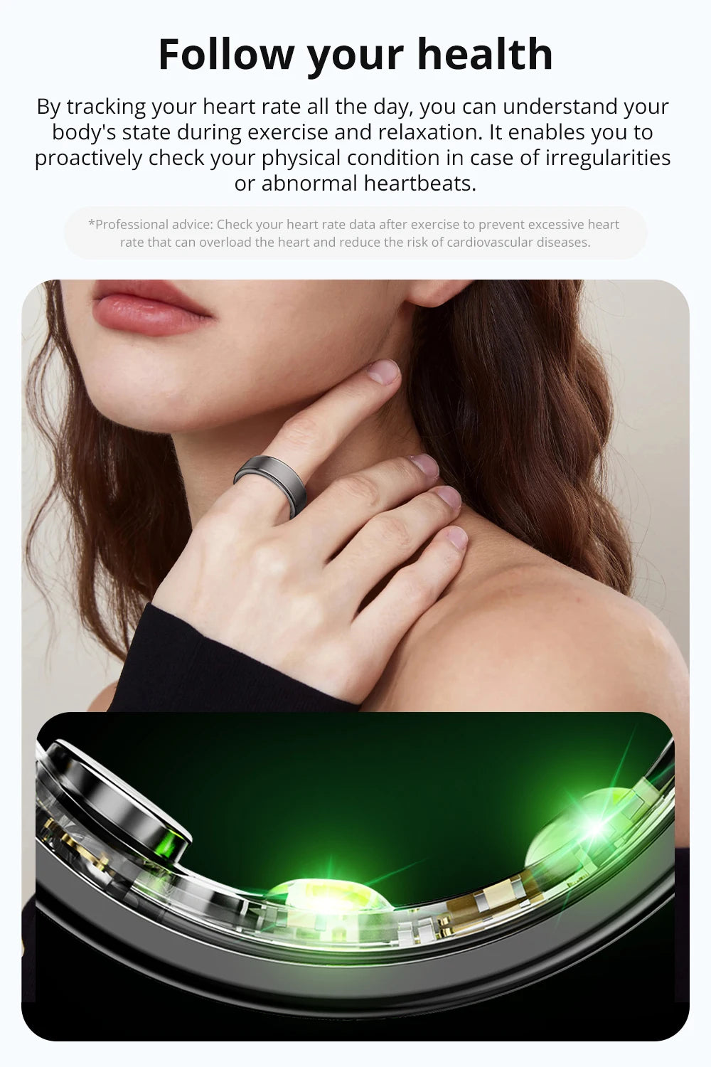 COLMI Smart Ring Health Tracker – Heart Rate, Sleep, Activity & Stress Monitor with App
