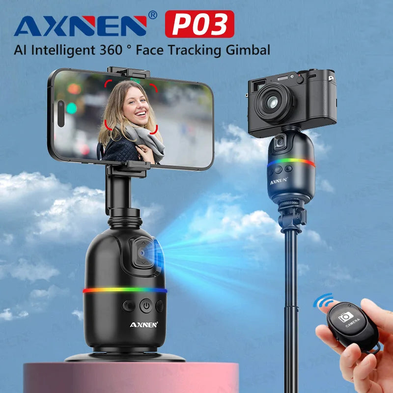 Axnen Smart Auto Face Tracking AI Gimbal – Hands-Free 360° Rotation for Phones & Action Cameras