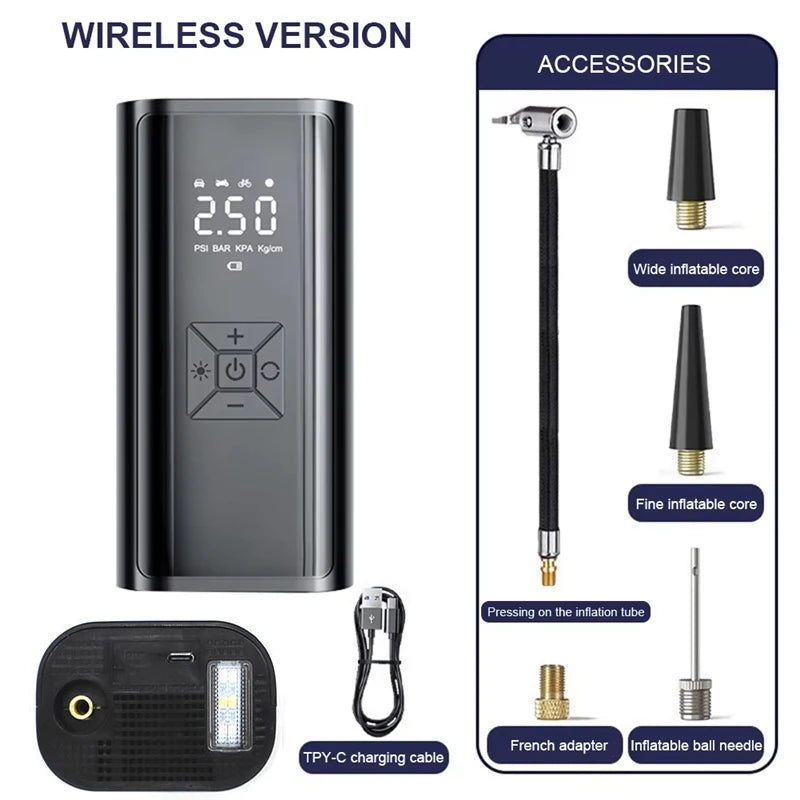 Wireless Car Air Compressor β Portable Tire Inflator with Digital Display & LED Light