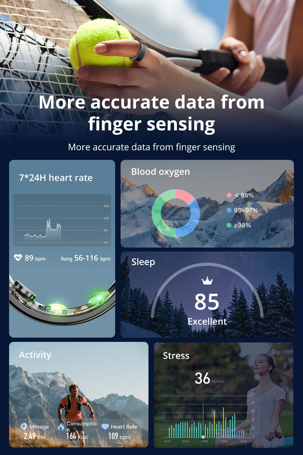 COLMI Smart Ring Health Tracker – Heart Rate, Sleep, Activity & Stress Monitor with App