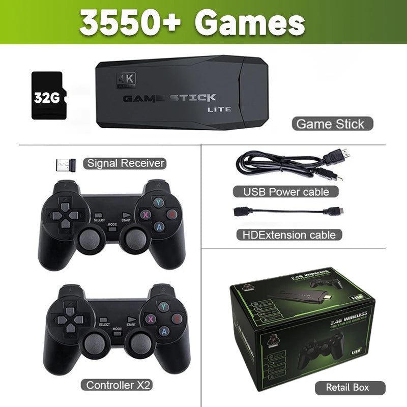 M8 Video Game Stick Lite โ 3,500+ Classic Games, 4K HD Output & Dual Wireless Controllers