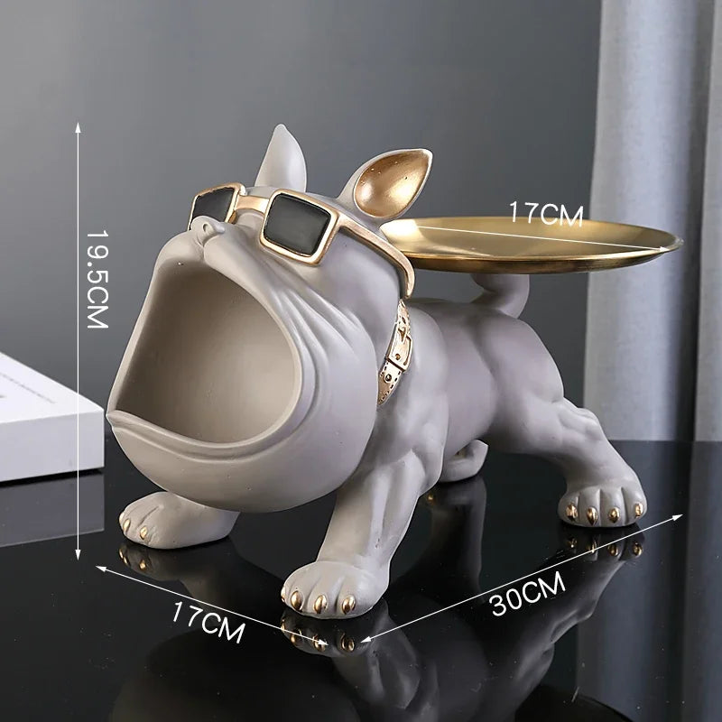 30cm Bulldog Statue Storage Box – Resin Dog Figurine for Home Decor & Desktop Organization
