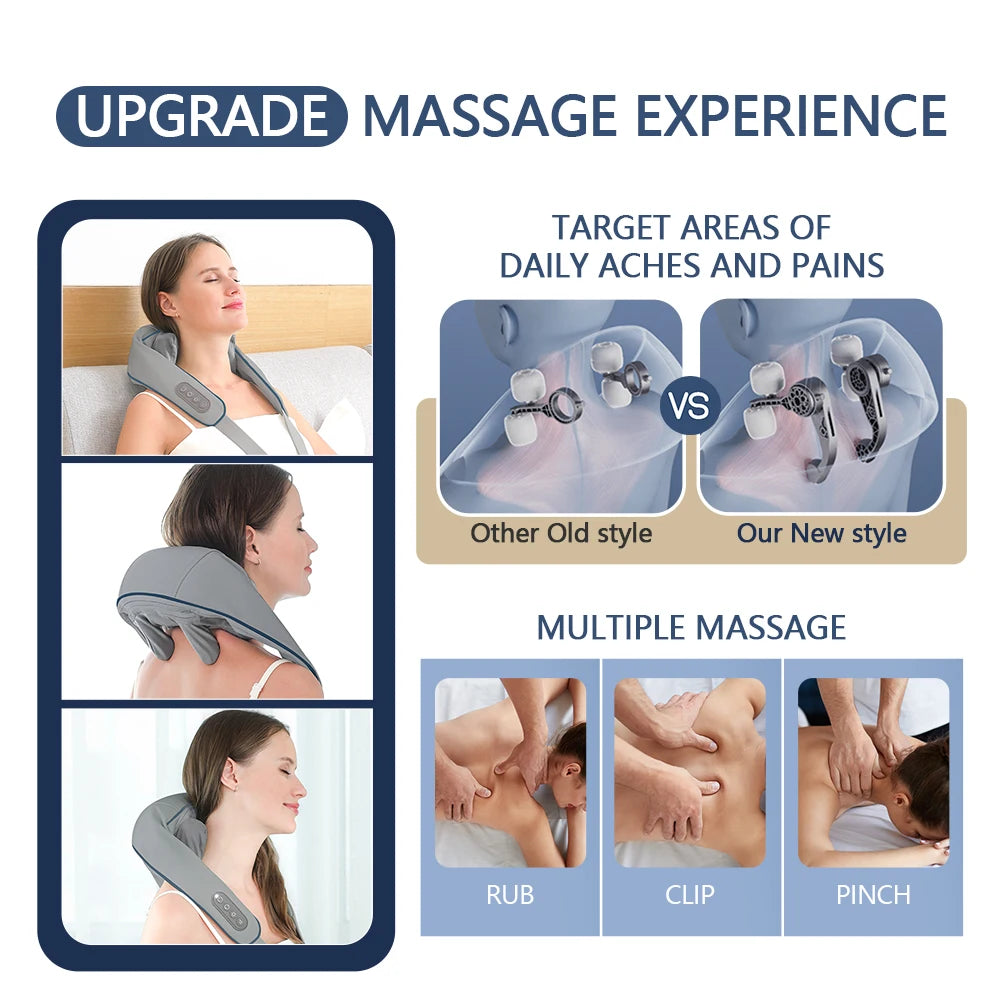 Wireless Neck & Back Massager – Rechargeable Deep Kneading with Heat for Pain Relief