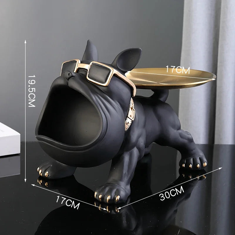 30cm Bulldog Statue Storage Box – Resin Dog Figurine for Home Decor & Desktop Organization