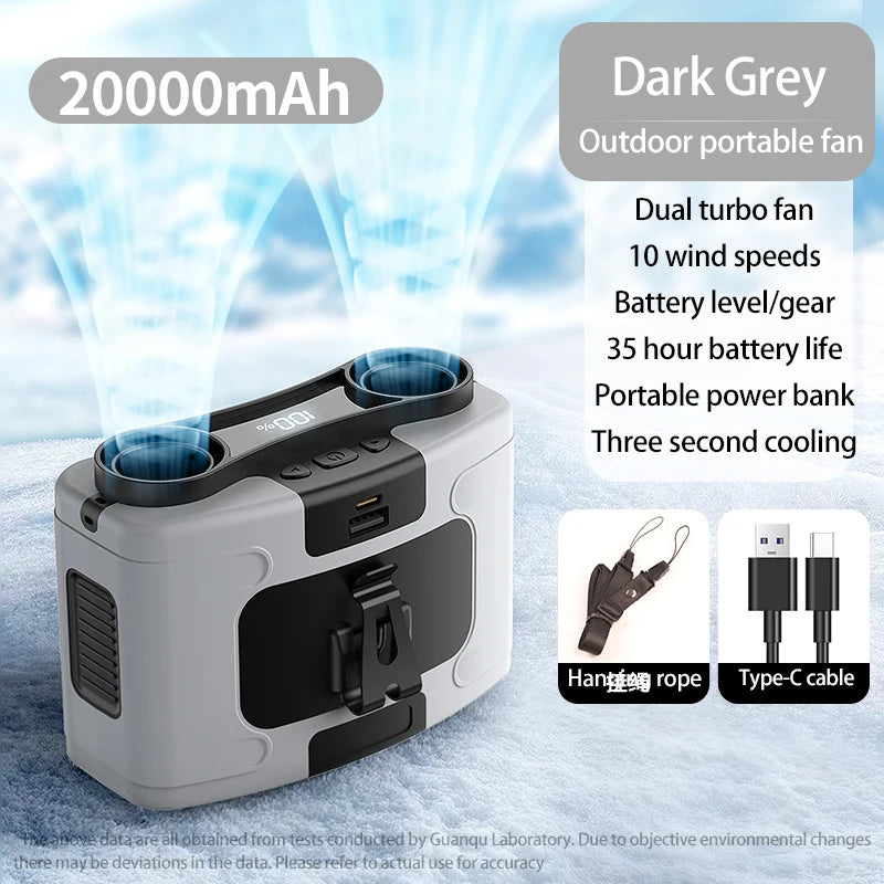 3-in-1 Waist Fan with Flashlight & 10,000mAh Power Bank – Portable Cooling for Outdoor Work & Travel