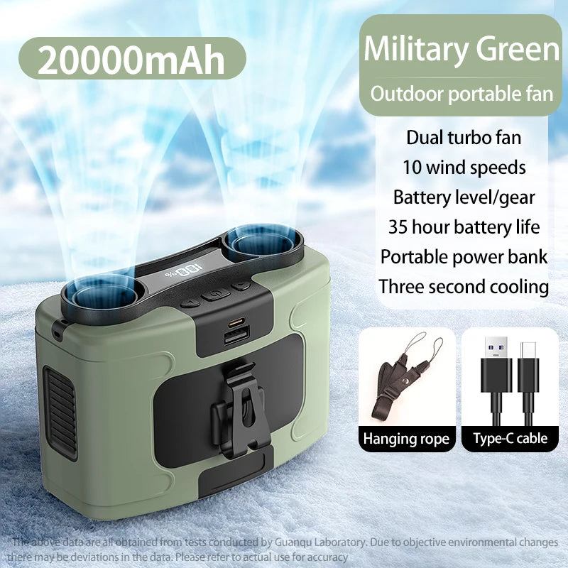 3-in-1 Waist Fan with Flashlight & 10,000mAh Power Bank – Portable Cooling for Outdoor Work & Travel