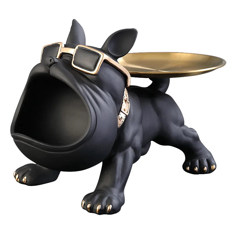 30cm Bulldog Statue Storage Box – Resin Dog Figurine for Home Decor & Desktop Organization