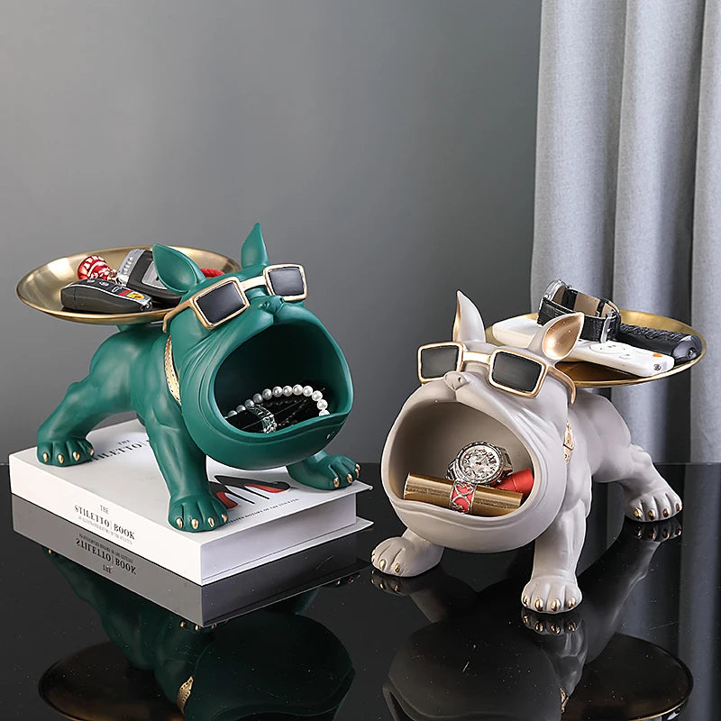 30cm Bulldog Statue Storage Box – Resin Dog Figurine for Home Decor & Desktop Organization