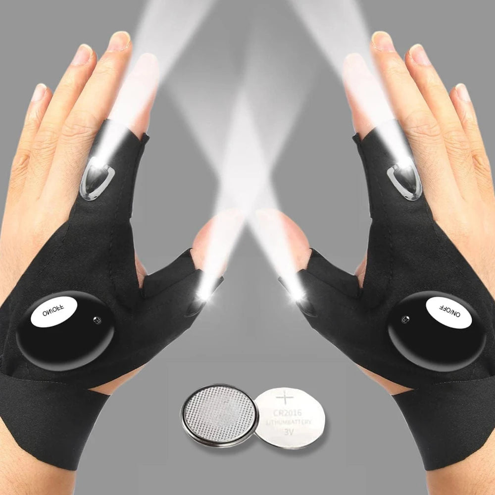 LED Flashlight Glove – Waterproof Half-Finger Light for Night Fishing, Camping & Repairs