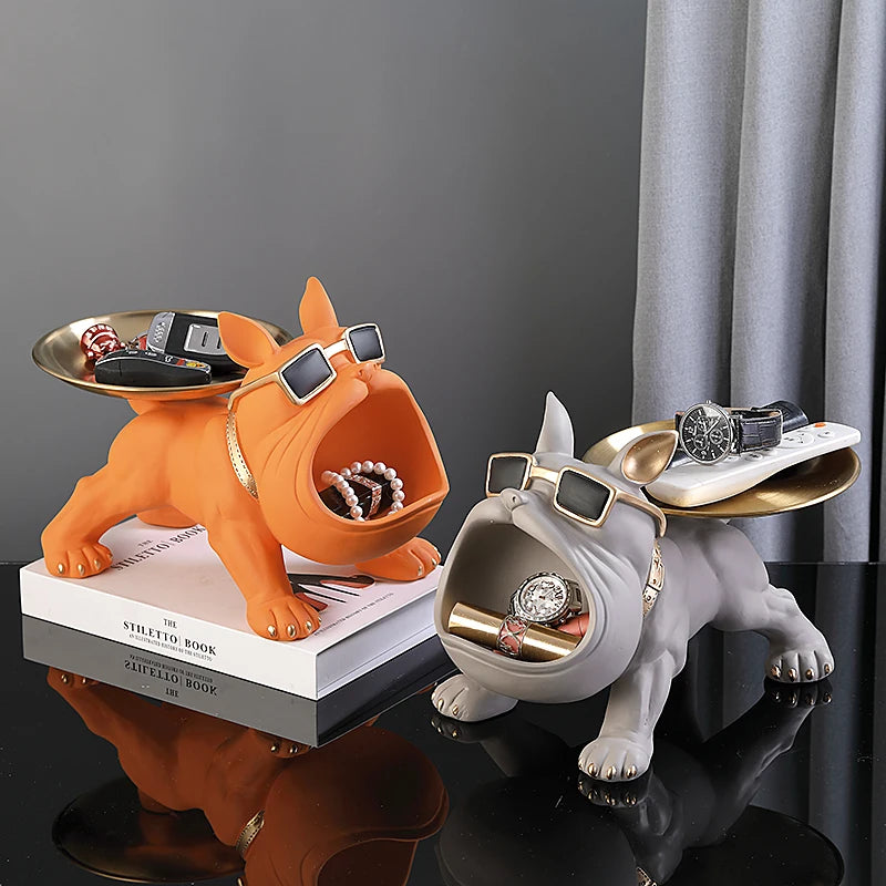 30cm Bulldog Statue Storage Box – Resin Dog Figurine for Home Decor & Desktop Organization