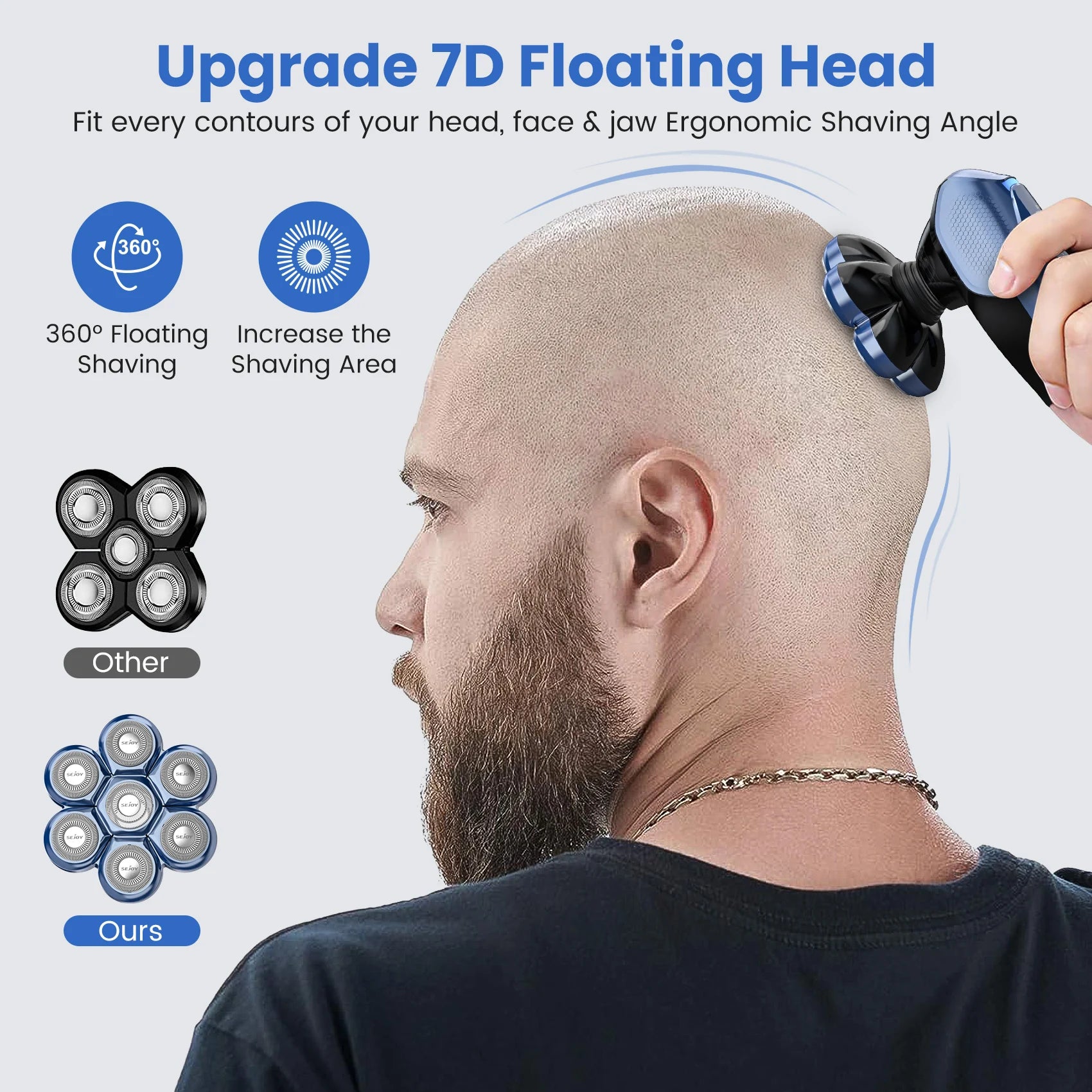 5-in-1 Electric Head Shaver for Bald Men – 7D Floating Blades, Waterproof Grooming Kit