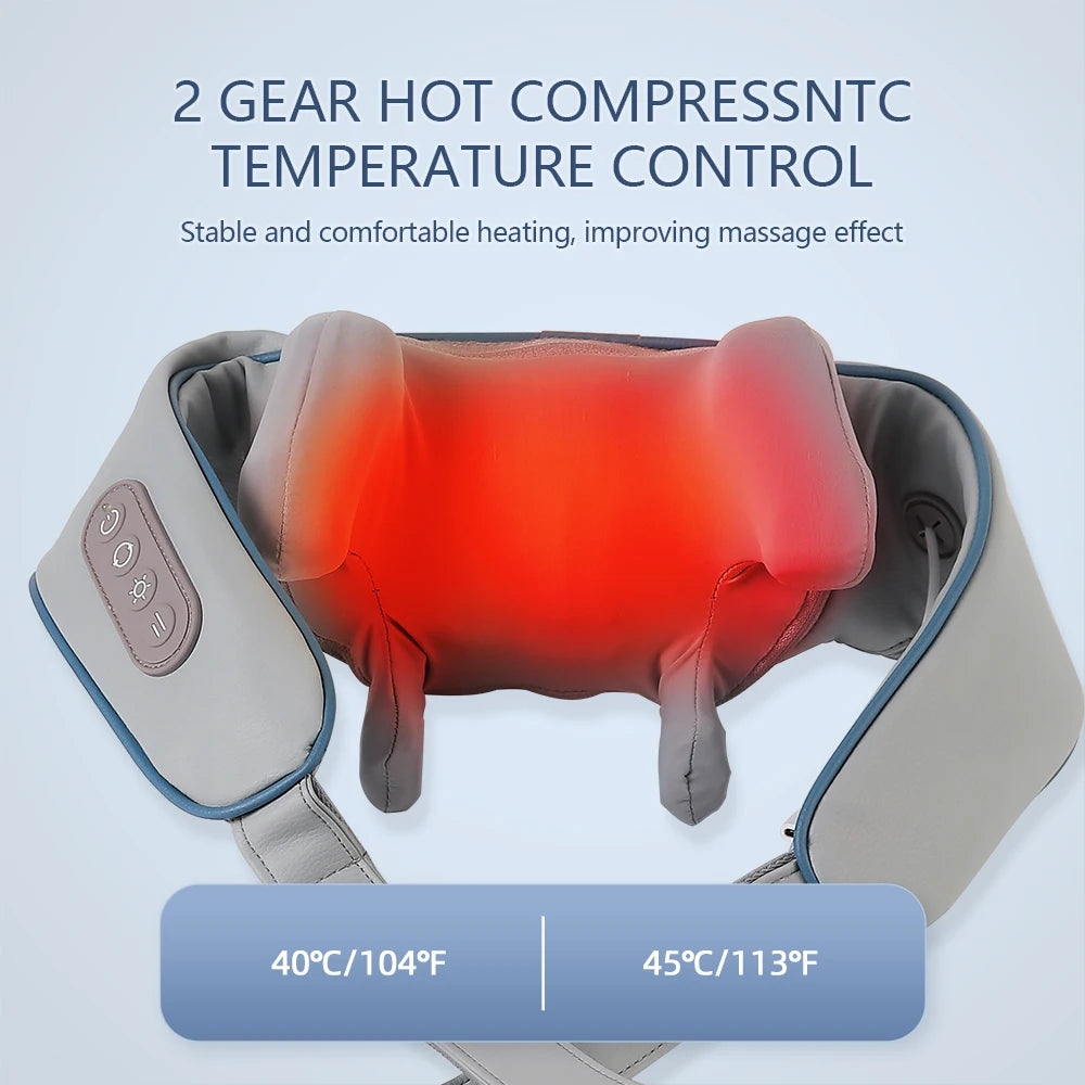 Wireless Neck & Back Massager – Rechargeable Deep Kneading with Heat for Pain Relief