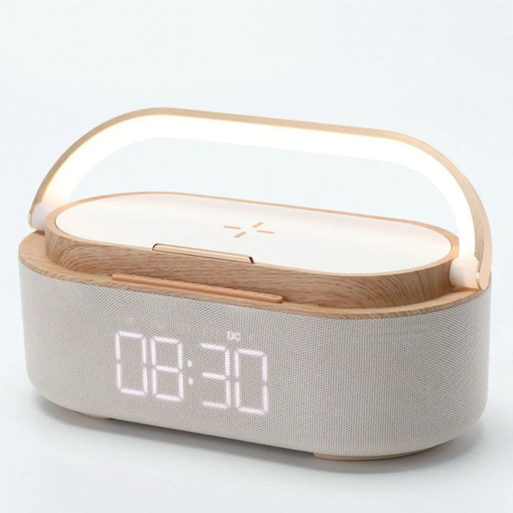 6-in-1 Bluetooth Speaker Alarm Clock – FM Radio, Wireless Charger & Touch Night Light