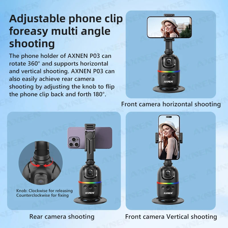 Axnen Smart Auto Face Tracking AI Gimbal – Hands-Free 360° Rotation for Phones & Action Cameras