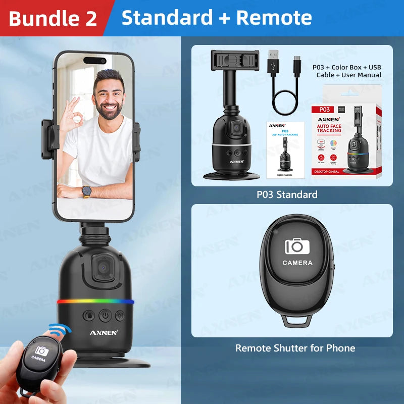 Axnen Smart Auto Face Tracking AI Gimbal – Hands-Free 360° Rotation for Phones & Action Cameras