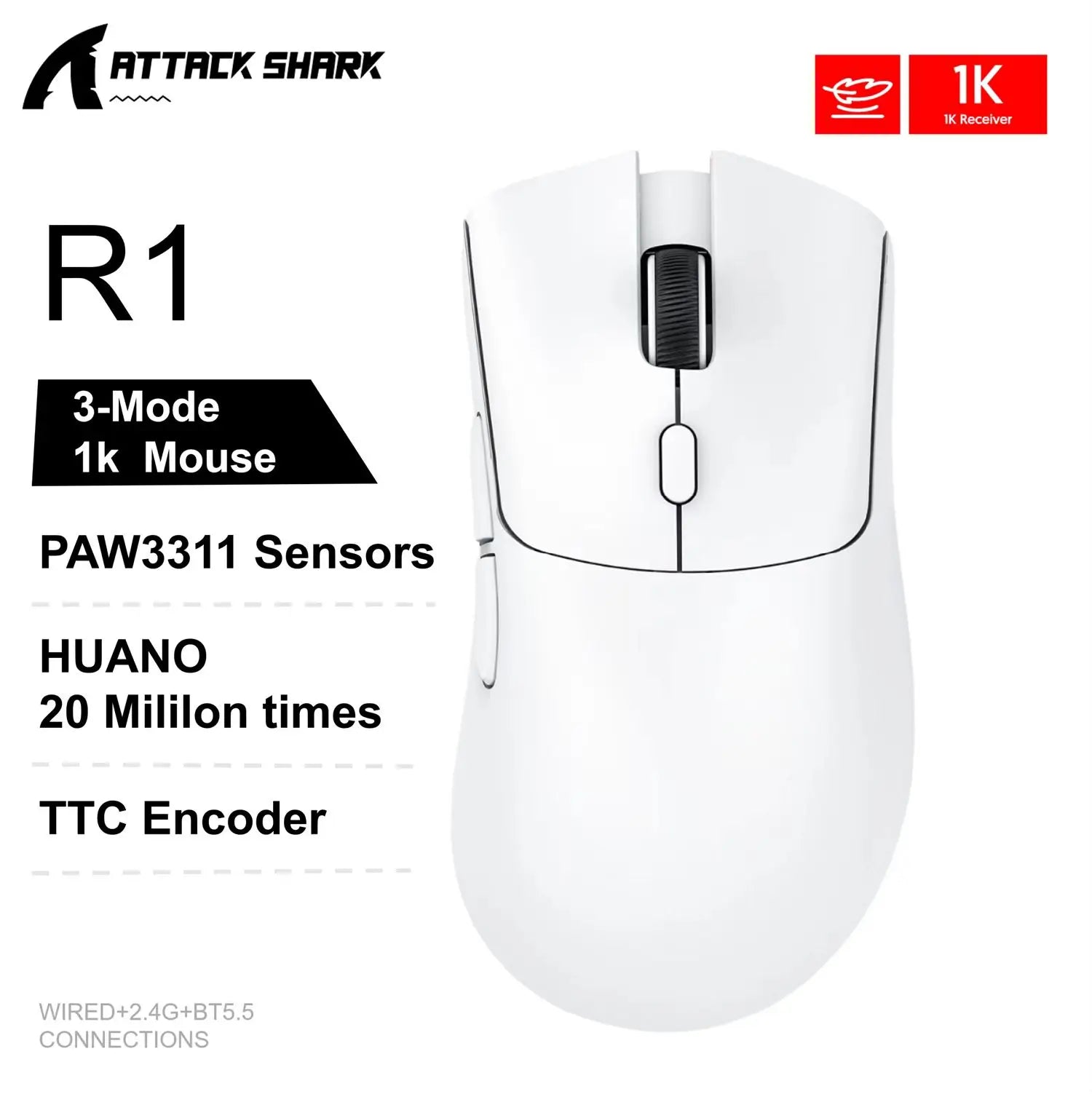 ATTACK SHARK R1 Tri-Mode Wireless Gaming Mouse