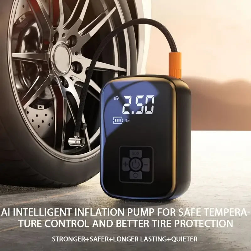 Wireless Car Air Compressor – Portable Tire Inflator with Digital Display & LED Light