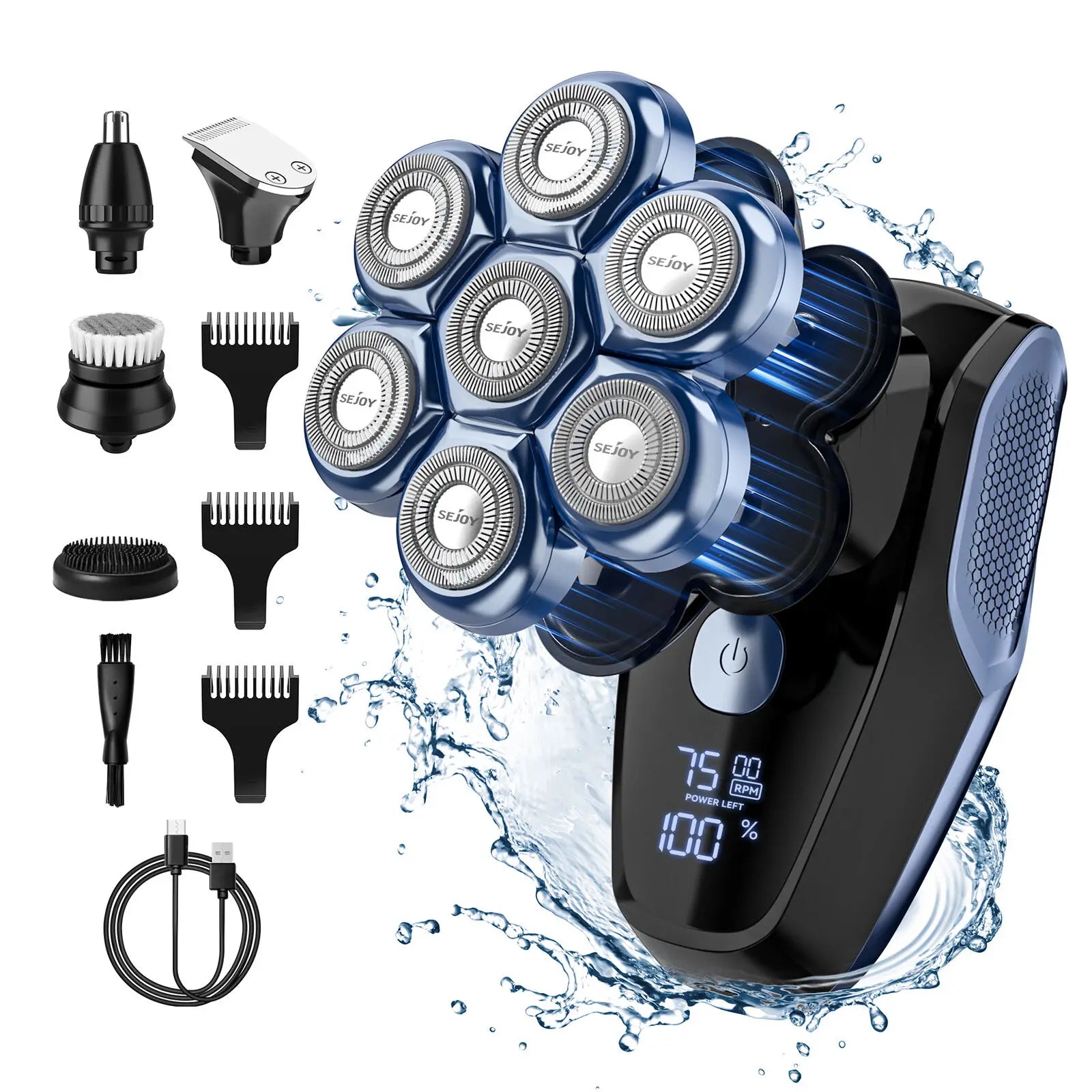 5-in-1 Electric Head Shaver for Bald Men – 7D Floating Blades, Waterproof Grooming Kit