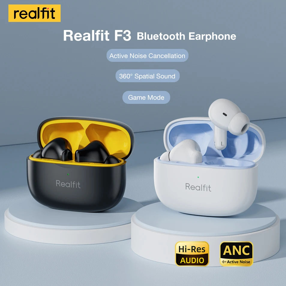 Realfit F3 ANC Bluetooth Earphones – Active Noise Canceling, Hi-Fi Sound & Low Latency
