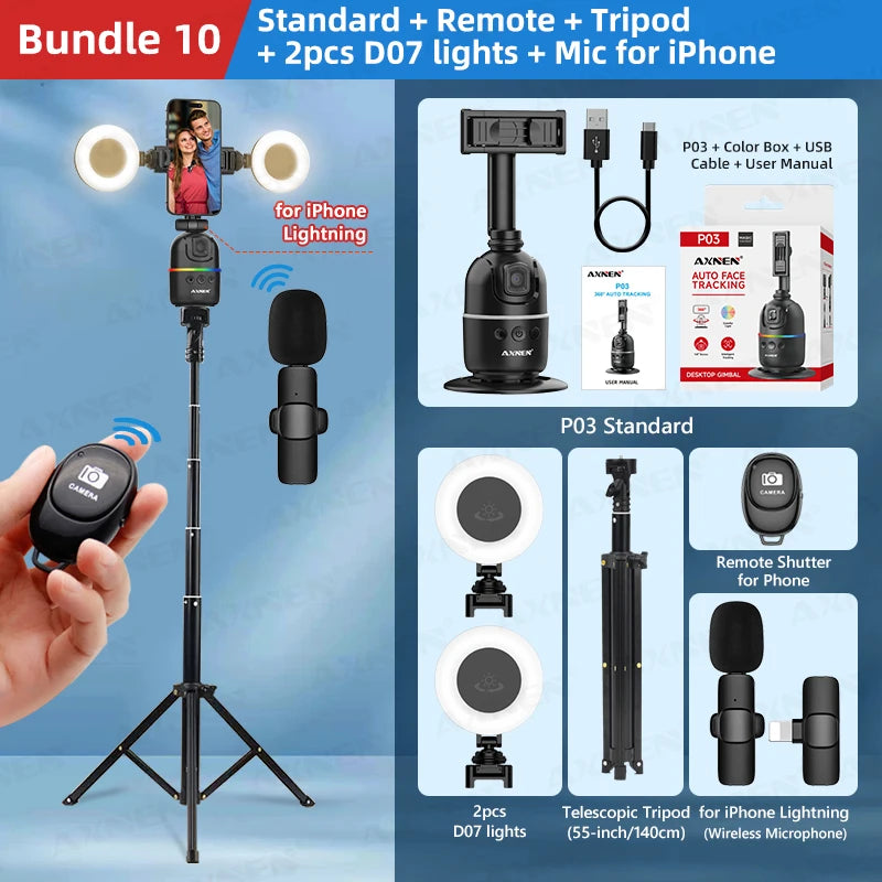 Axnen Smart Auto Face Tracking AI Gimbal – Hands-Free 360° Rotation for Phones & Action Cameras