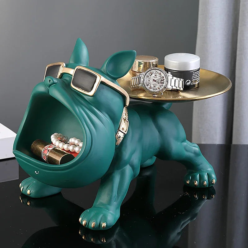 30cm Bulldog Statue Storage Box – Resin Dog Figurine for Home Decor & Desktop Organization