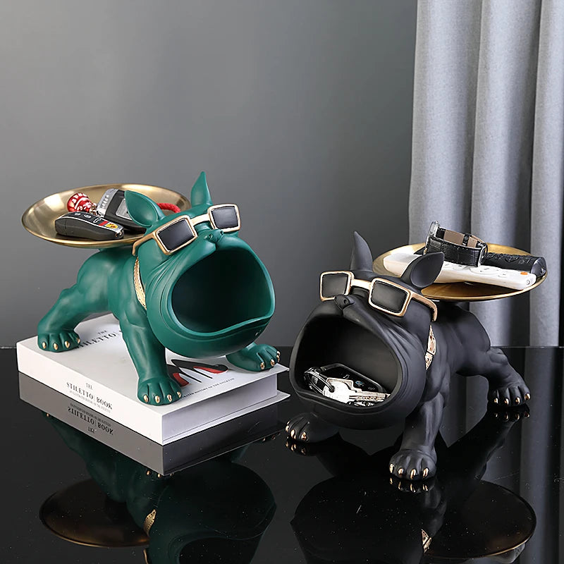 30cm Bulldog Statue Storage Box – Resin Dog Figurine for Home Decor & Desktop Organization