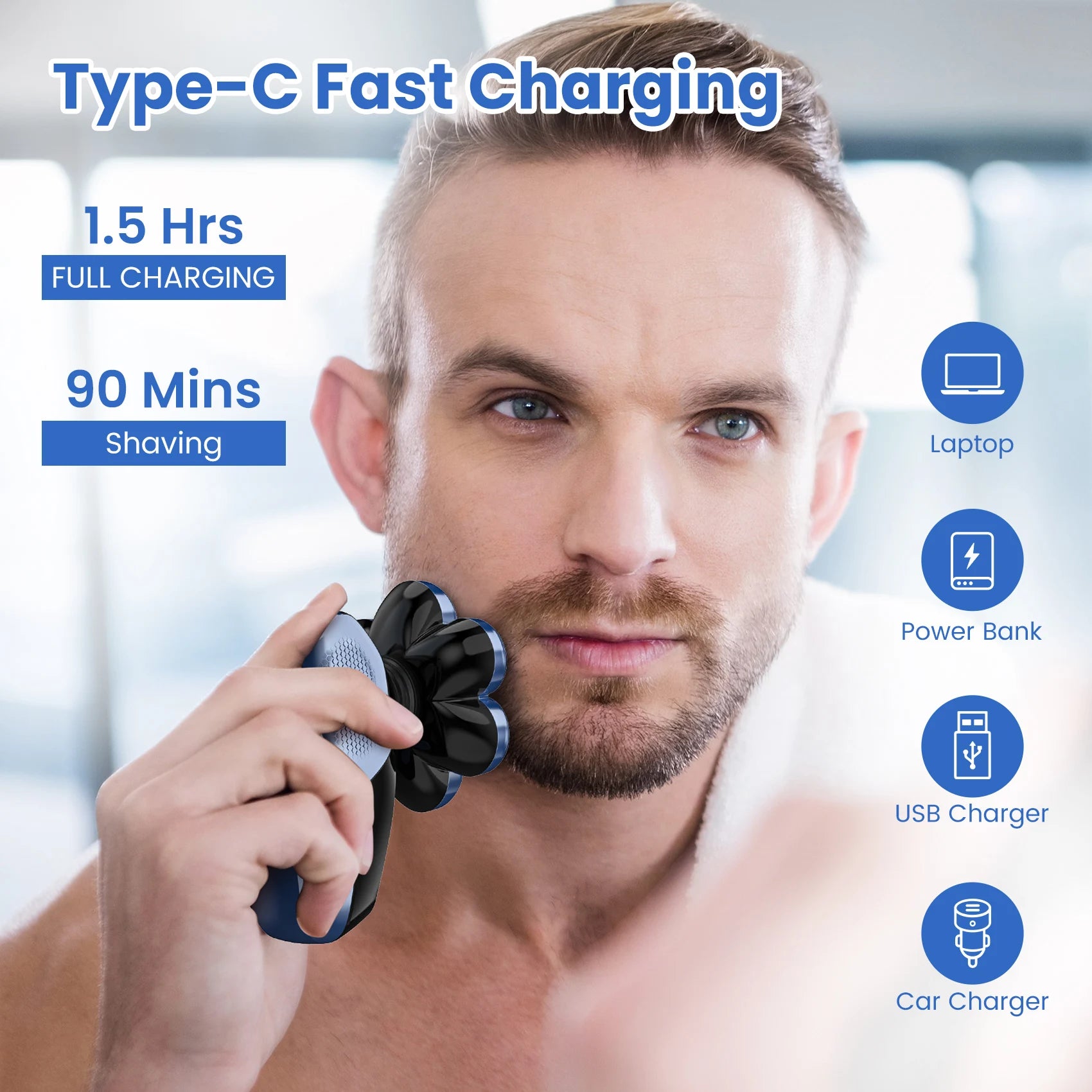 5-in-1 Electric Head Shaver for Bald Men – 7D Floating Blades, Waterproof Grooming Kit