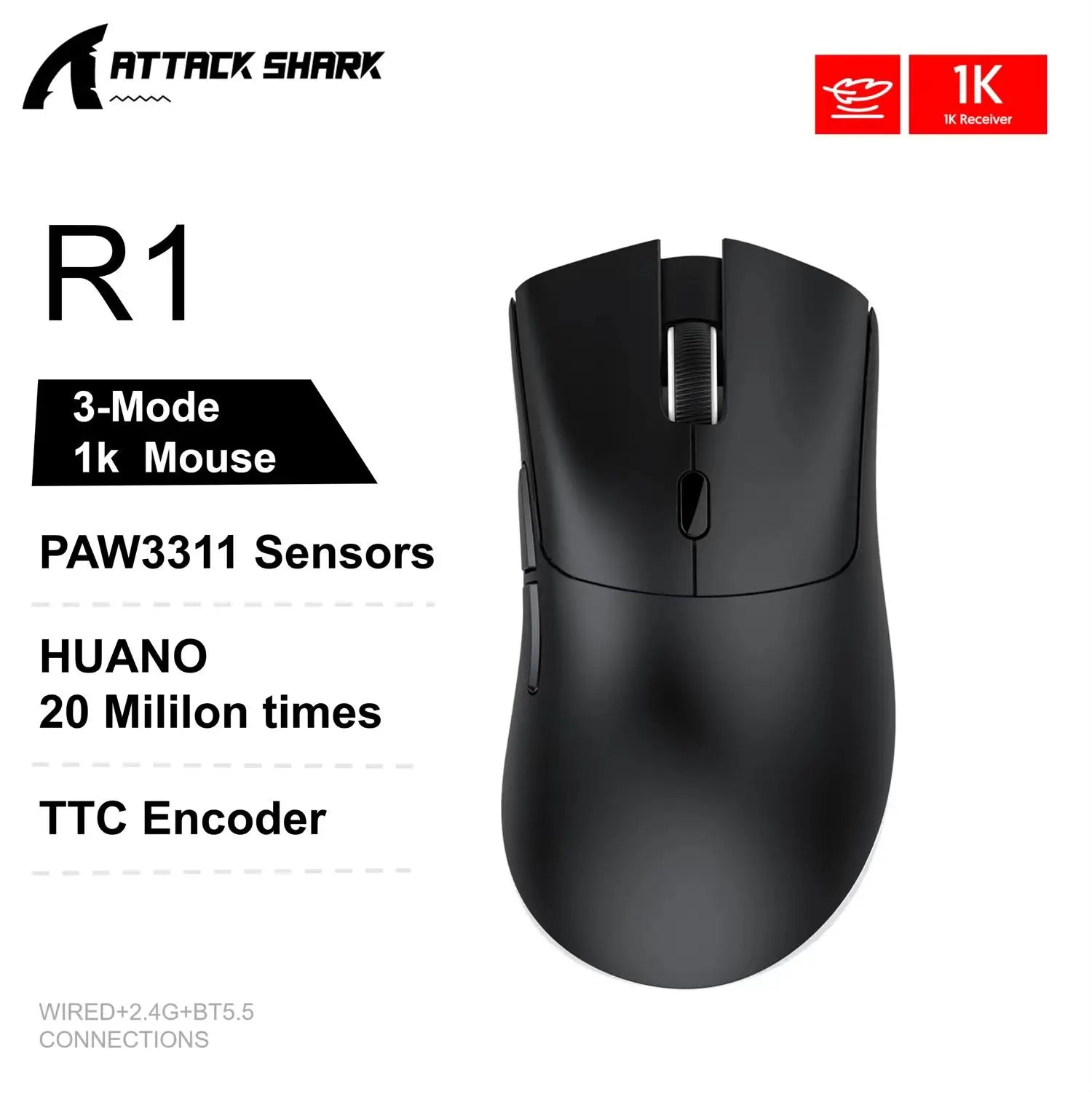 ATTACK SHARK R1 Tri-Mode Wireless Gaming Mouse