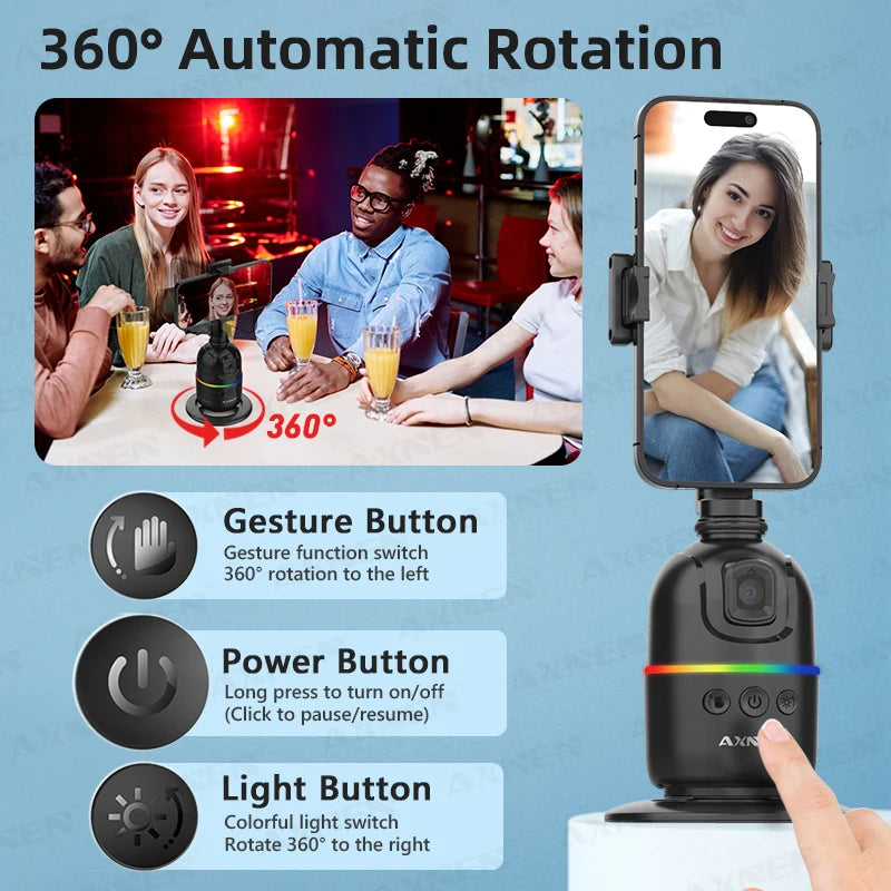 Axnen Smart Auto Face Tracking AI Gimbal – Hands-Free 360° Rotation for Phones & Action Cameras