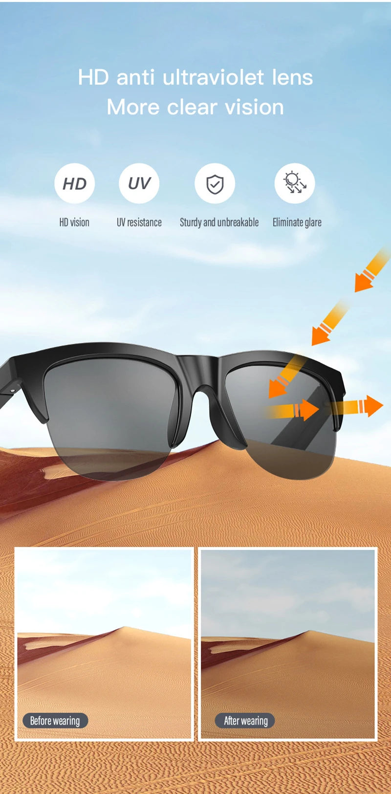 Anti UV Light Smart Sunglasses