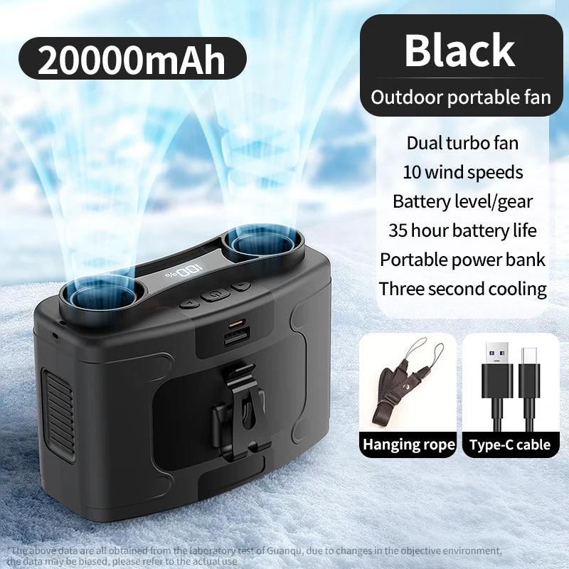 3-in-1 Waist Fan with Flashlight & 10,000mAh Power Bank – Portable Cooling for Outdoor Work & Travel