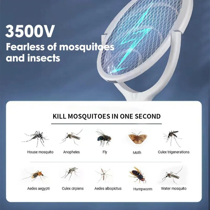 5-in-1 Electric Mosquito Swatter – Fast Charging Racket with Lamp, Bug Zapper & Safety Insulation