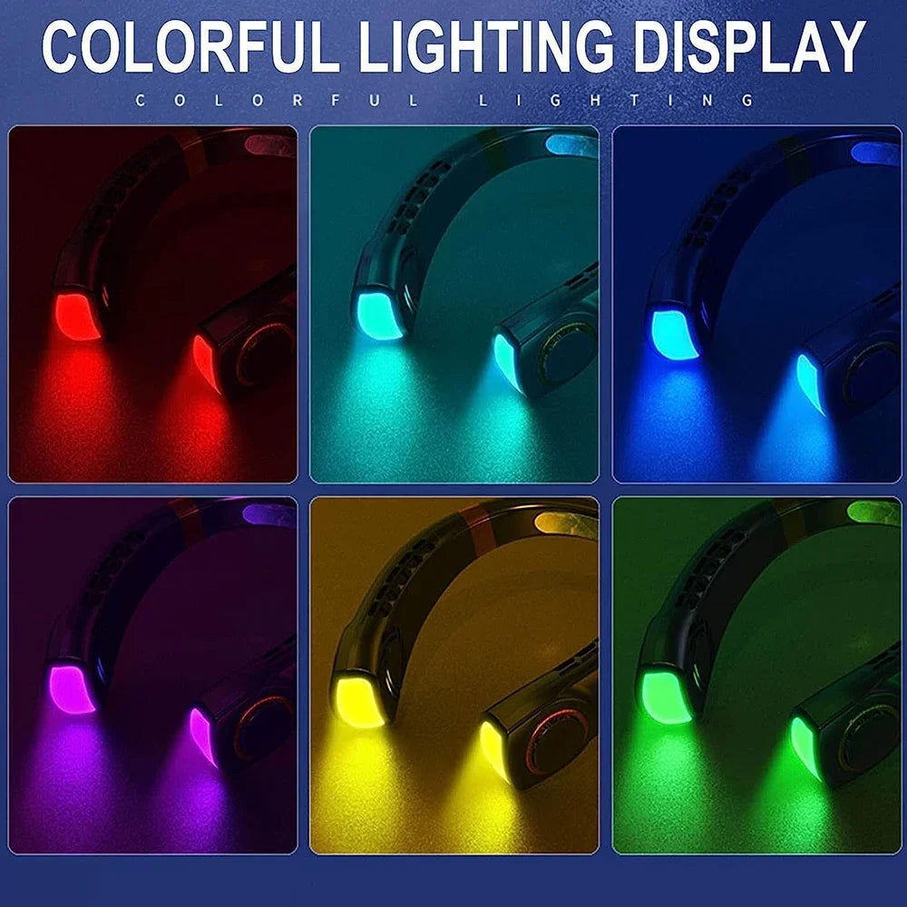 Portable Bladeless Neck Fan – Hanging Air Cooler with Digital Display & Rechargeable Battery