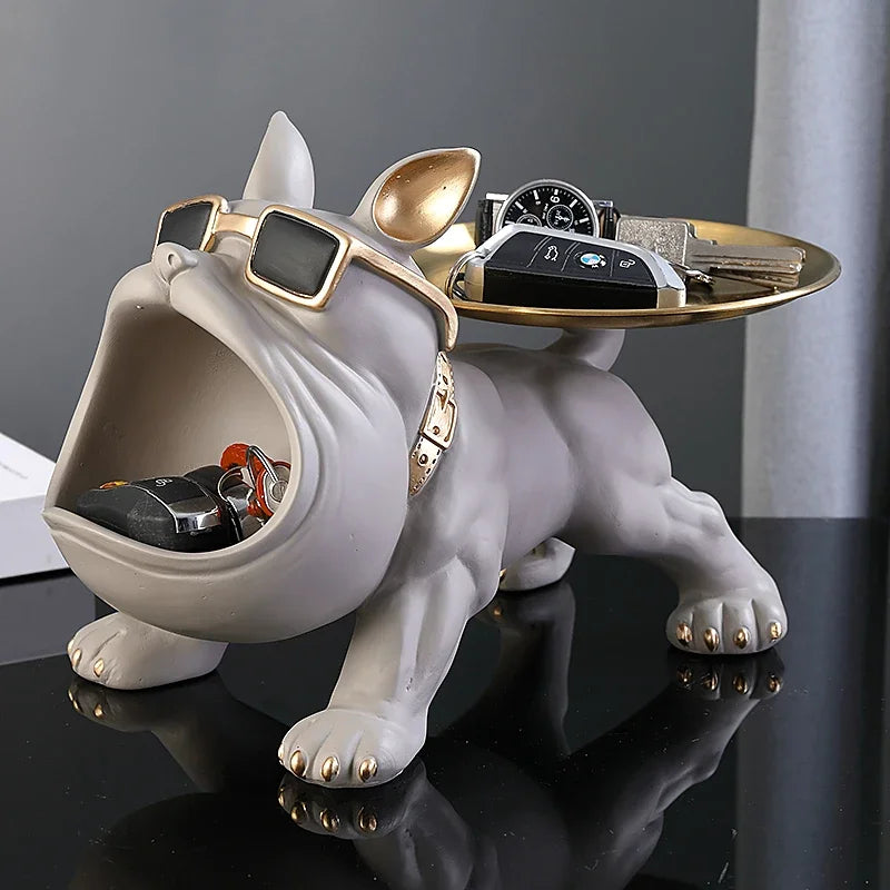 30cm Bulldog Statue Storage Box – Resin Dog Figurine for Home Decor & Desktop Organization
