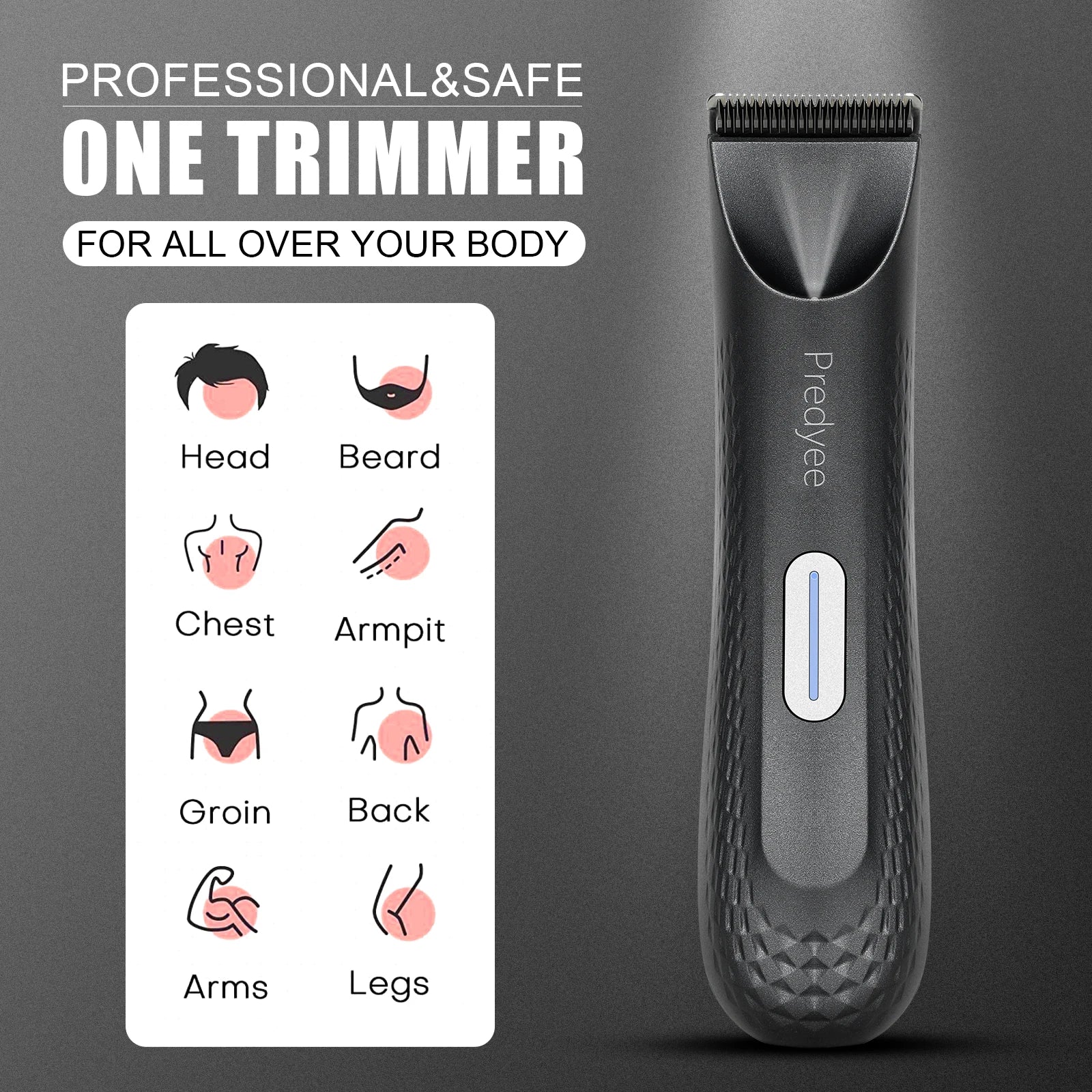 Men’s Waterproof Groin Trimmer – Skin-Safe Electric Body Groomer with Ceramic Blade