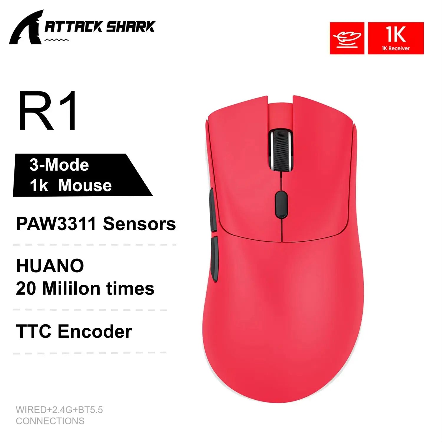 ATTACK SHARK R1 Tri-Mode Wireless Gaming Mouse