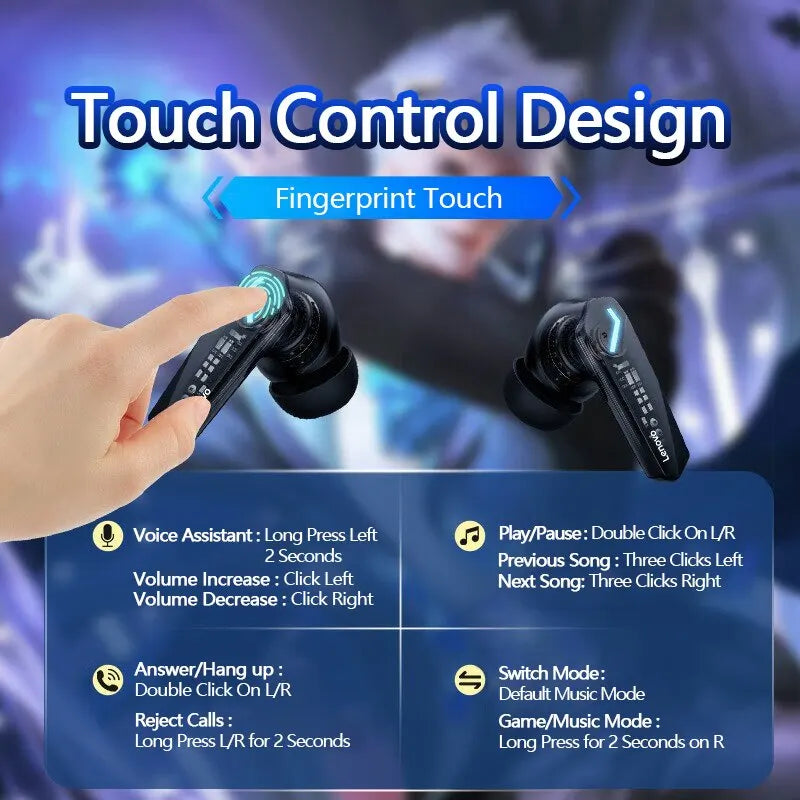 Lenovo GM2 Pro Bluetooth 5.3 Earphones – Low-Latency Gaming & Music Wireless Earbuds