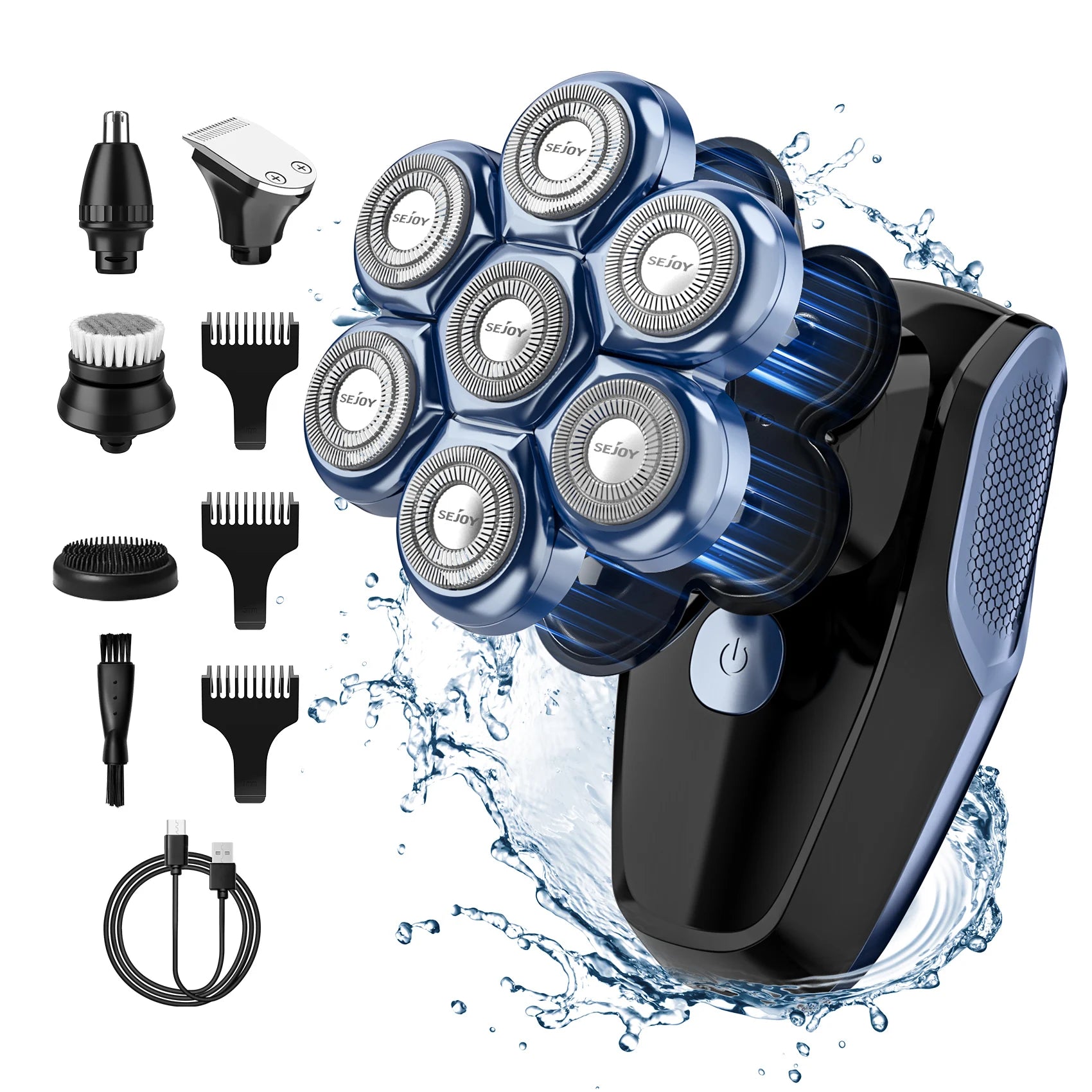 5-in-1 Electric Head Shaver for Bald Men – 7D Floating Blades, Waterproof Grooming Kit