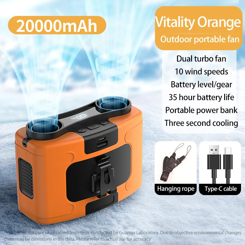 3-in-1 Waist Fan with Flashlight & 10,000mAh Power Bank – Portable Cooling for Outdoor Work & Travel