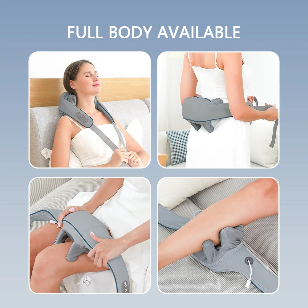 Wireless Neck & Back Massager – Rechargeable Deep Kneading with Heat for Pain Relief