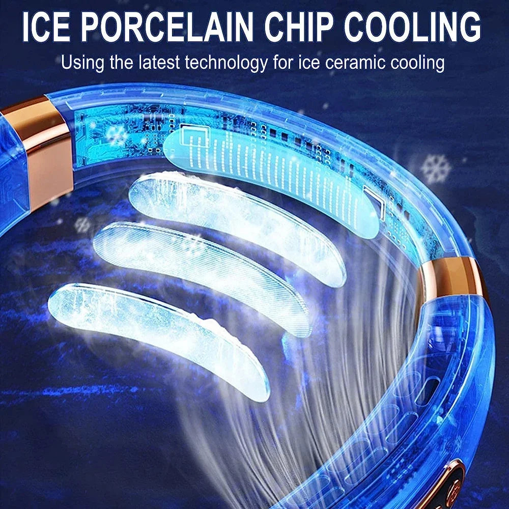 Portable Bladeless Neck Fan – Hanging Air Cooler with Digital Display & Rechargeable Battery