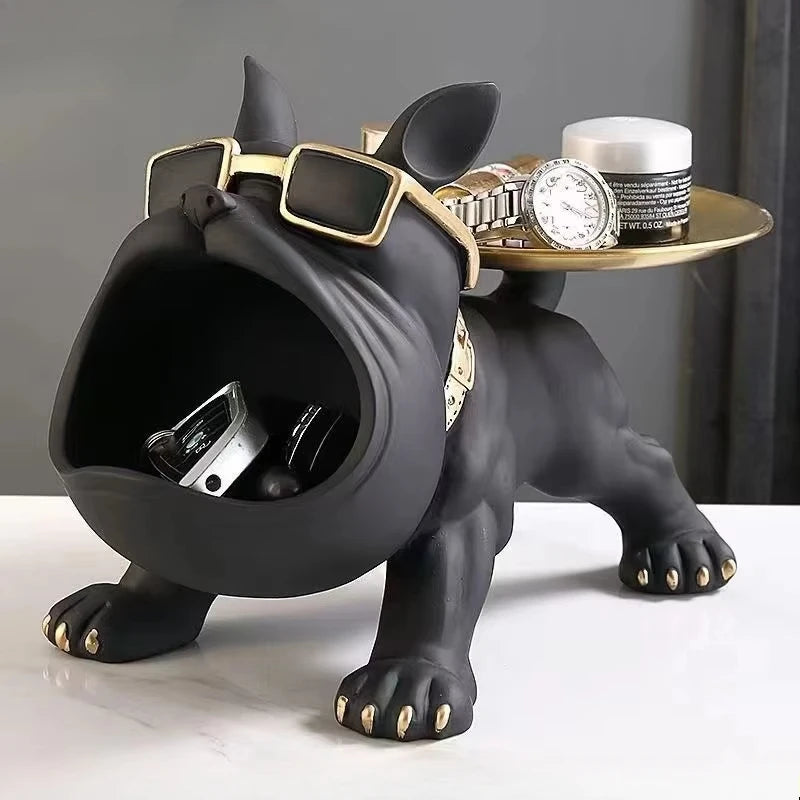 30cm Bulldog Statue Storage Box – Resin Dog Figurine for Home Decor & Desktop Organization